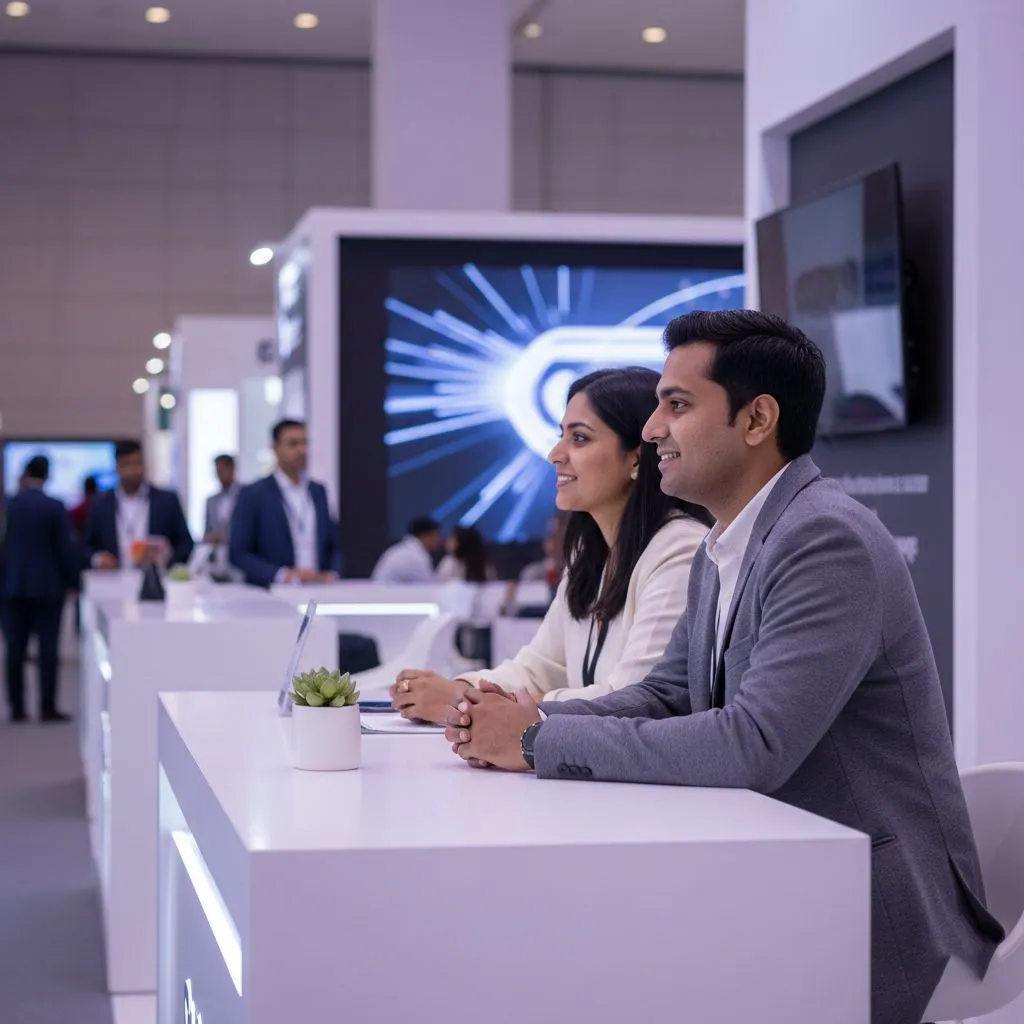 Networking at an AiXCon partner booth